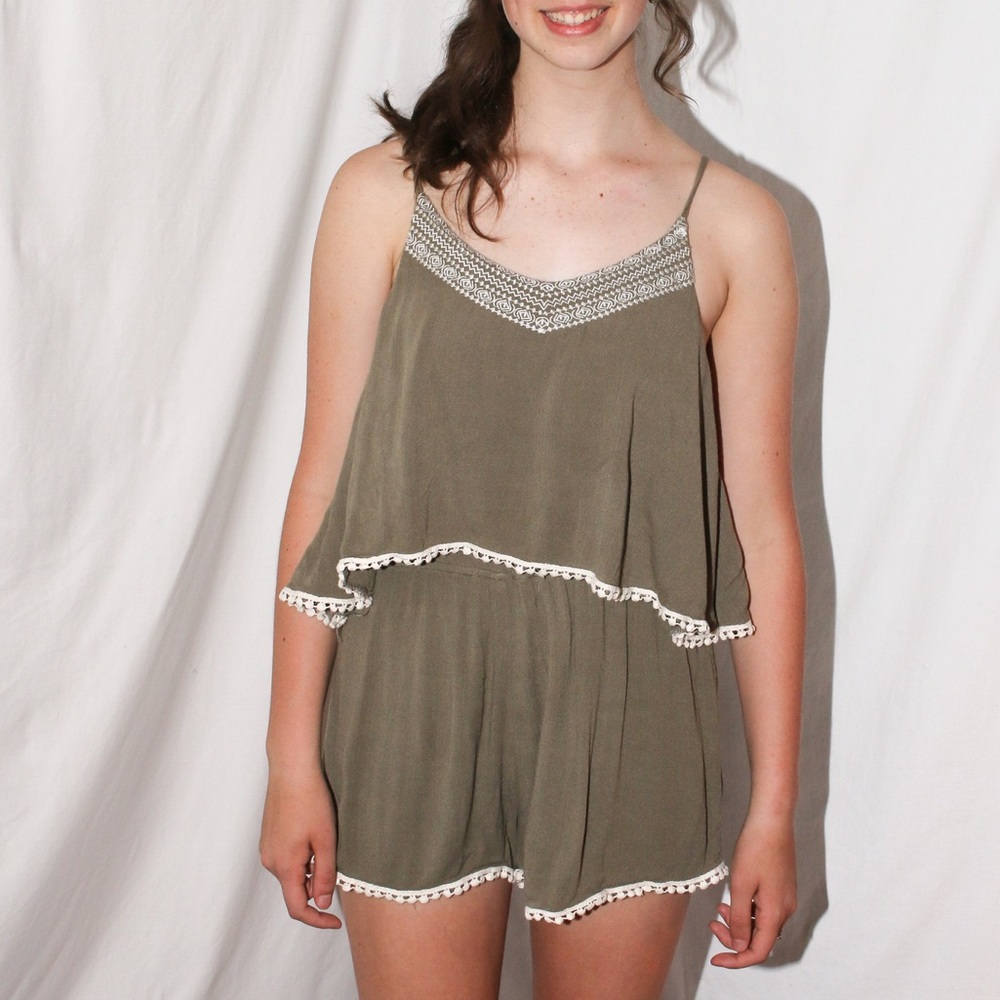 olive green cute summer romper